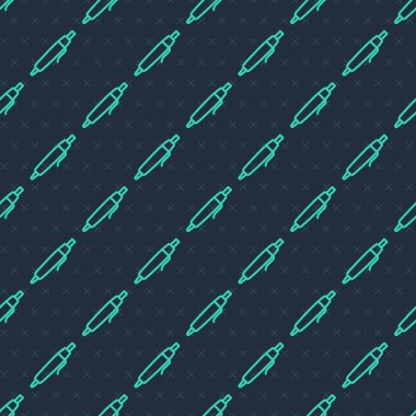 Yeşil çizgi kalem simgesi mavi arkaplandaki kusursuz deseni izole etti. Vektör.