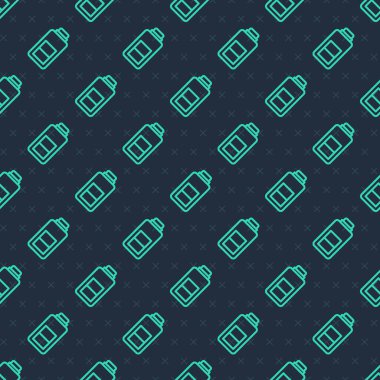 Yeşil çizgi Batarya şarj seviyesi gösterge simgesi mavi arkaplanda izole edilmiş pürüzsüz kalıp. Vektör.