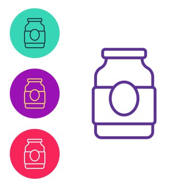 Jam kavanoz simgesini beyaz arkaplanda ayır. Simgeleri renklendirin. Vektör.