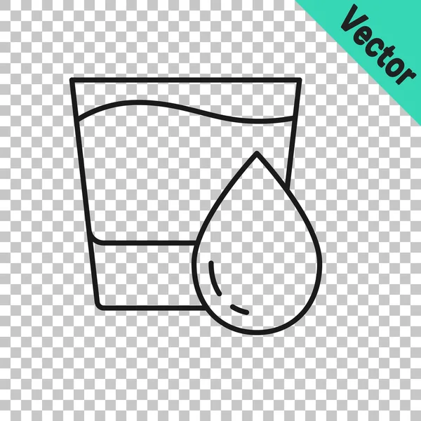 Black Line Glass Water Icon Isolated Transparent Background Soda Glass - Stok Vektor