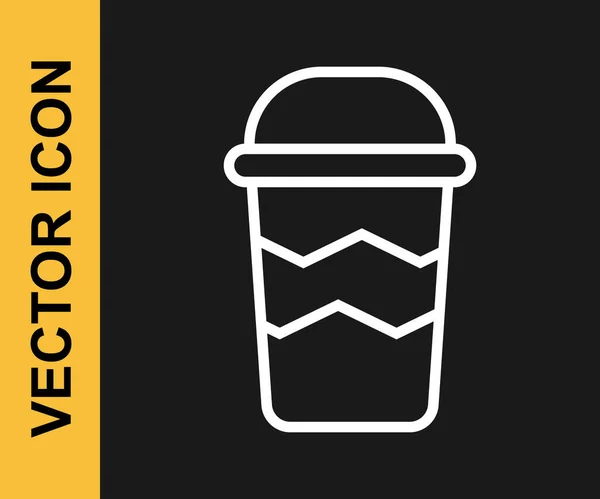 Weiße Linie Kaffeetasse Gehen Symbol Isoliert Auf Schwarzem Hintergrund Vektor — Stockvektor