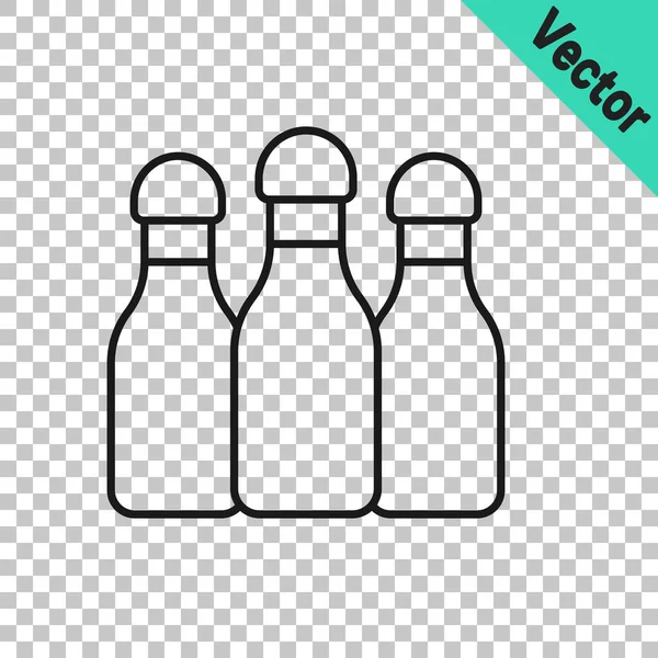 Svart Linje Bowling Pin Ikon Isolerad Transparent Bakgrund Vektor — Stock vektor