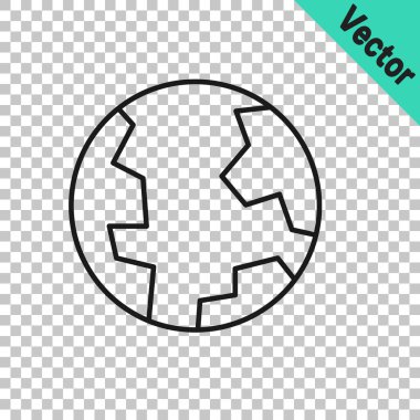 Siyah çizgi Dünya ikonu şeffaf arkaplanda izole edildi. Dünya ya da Dünya işareti. Küresel internet sembolü. Geometrik şekiller. Vektör.