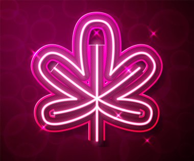 Parlayan neon hattı Kestane yaprağı simgesi kırmızı arkaplanda izole edildi. Vektör.