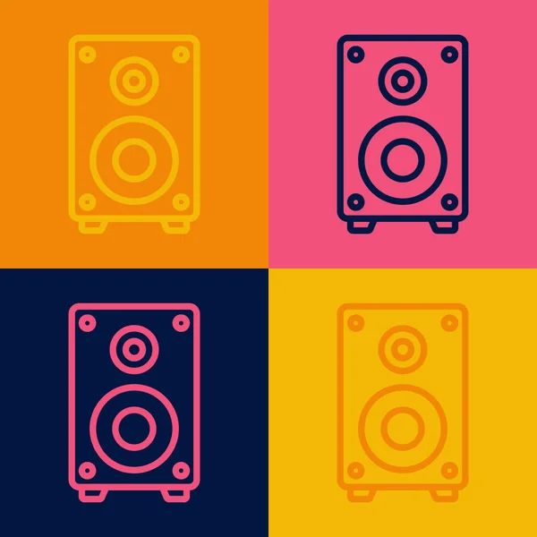 Pop Art Line Stereo Luidspreker Pictogram Geïsoleerd Kleur Achtergrond Geluidssysteemluidsprekers — Stockvector