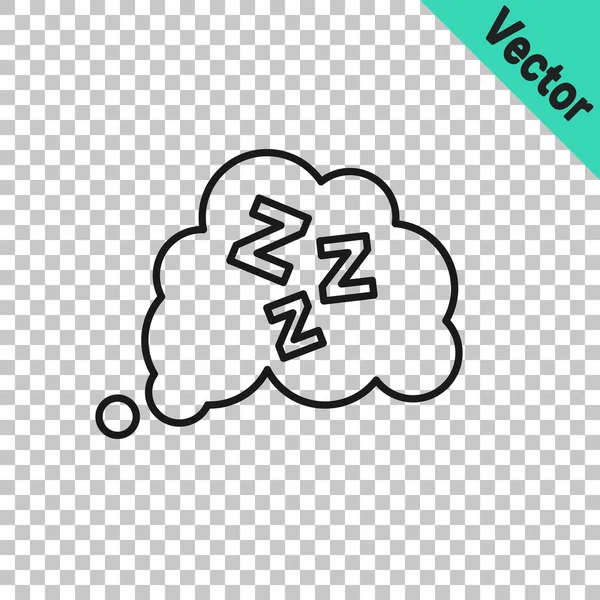 Línea Negra Icono Somnoliento Aislado Sobre Fondo Transparente Sleepy Zzz — Vector de stock