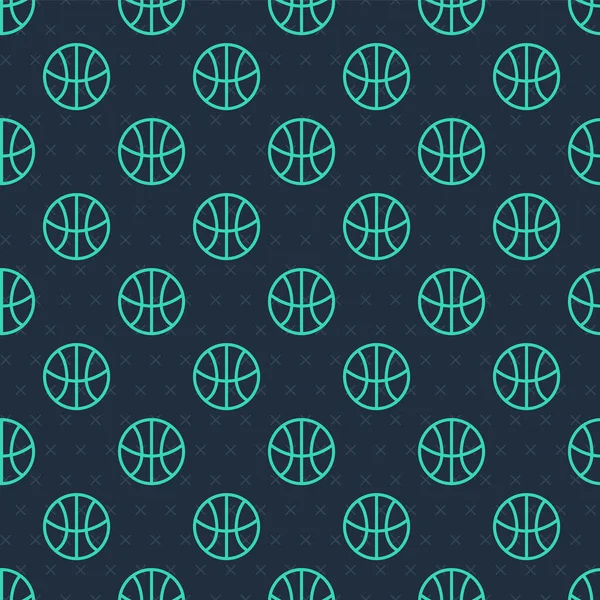 Grüne Linie Basketballsymbol Isoliert Nahtlose Muster Auf Blauem Hintergrund Sport — Stockvektor