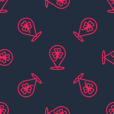 Kırmızı çizgi Yonca folyo yaprağı simgesi siyah arkaplanda izole edilmiş. Aziz Patrick gününüz kutlu olsun. Ulusal İrlanda bayramı. Vektör.