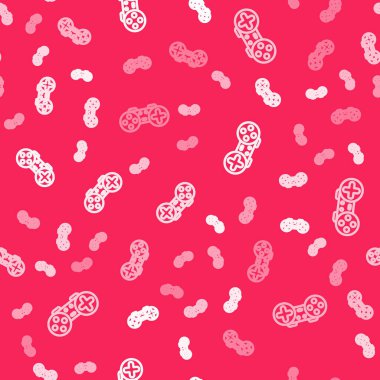 Beyaz çizgi Gamepad simgesi kırmızı arkaplanda izole edilmiş. Oyun kontrolörü. Vektör.