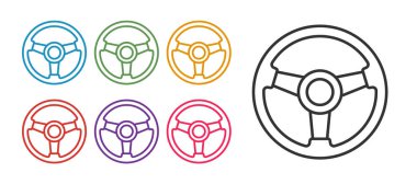 Çizgi Yarış Simülatörü kokpit simgesini beyaz arkaplanda izole et. Oyun aksesuarı. Simülasyon oyunu için Gadget. Simgeleri renklendirin. Vektör.
