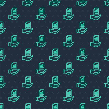 El simgesindeki yeşil çizgi sözleşmesi mavi arka planda izole edilmiş pürüzsüz desen. Sigorta konsepti. Güvenlik, güvenlik, koruma, konsept koruma. Vektör.