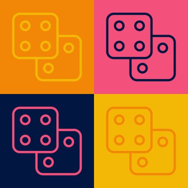 Pop Art Line Game zar simgesi renk arkaplanında izole edildi. Kumarhane kumarı. Vektör.