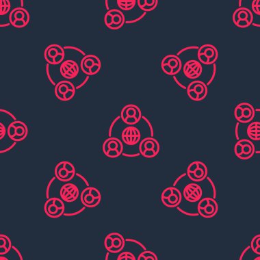 Kırmızı çizgi Buluşma simgesi siyah arkaplanda izole edilmiş kusursuz desen. İş ekibi toplantısı, tartışma konsepti, analiz, içerik stratejisi. Sunum konferansı. Vektör.