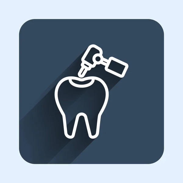 Weiße Linie Zahn Mit Karies Und Zahnbohrer Symbol Isoliert Mit — Stockvektor