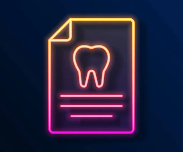 Portapapeles Línea Neón Brillante Con Tarjeta Dental Ícono Historial Médico — Vector de stock