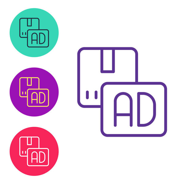 Set line Advertising icon isolated on white background. Concept of marketing and promotion process. Responsive ads. Social media advertising. Set icons colorful. Vector.