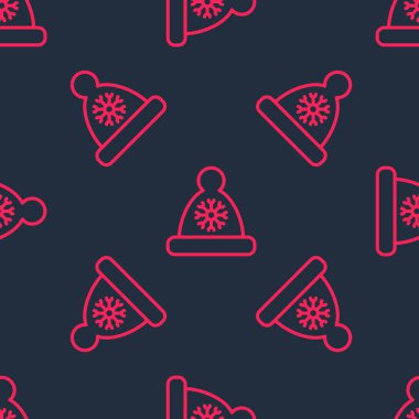 Kırmızı çizgi Noel Baba şapkası ikonu siyah arka planda kusursuz desen izole etti. Mutlu Noeller ve mutlu yıllar. Vektör.