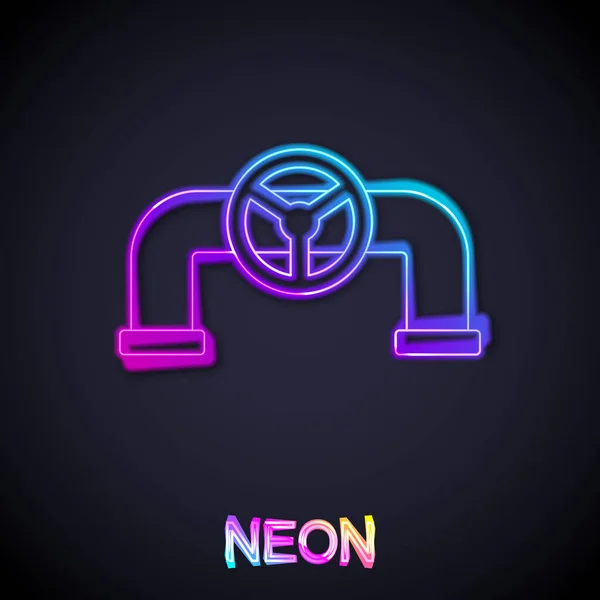 Glowing Neon Line Oil Pipe Valve Icon Isolated Black Background — Stok Vektör