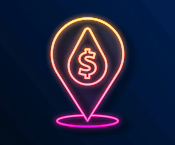 Glowing Neon Line Oil Drop Dollar Symbol Icon Isolated Black — Wektor stockowy