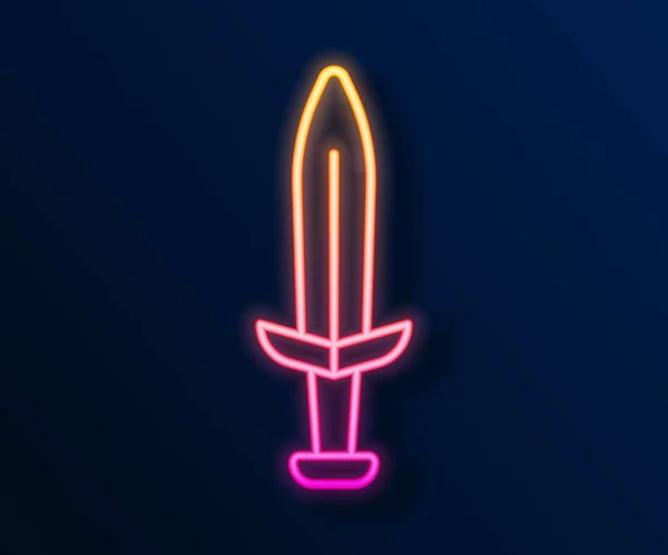 Glowing Neon Line Medieval Sword Icon Isolated Black Background Medieval — Stock Vector