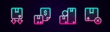 Çizgiyi trafik sembolü Waybill Carton karton ve karton ile karton kutuya ayarla. Parlayan neon ikonu. Vektör.