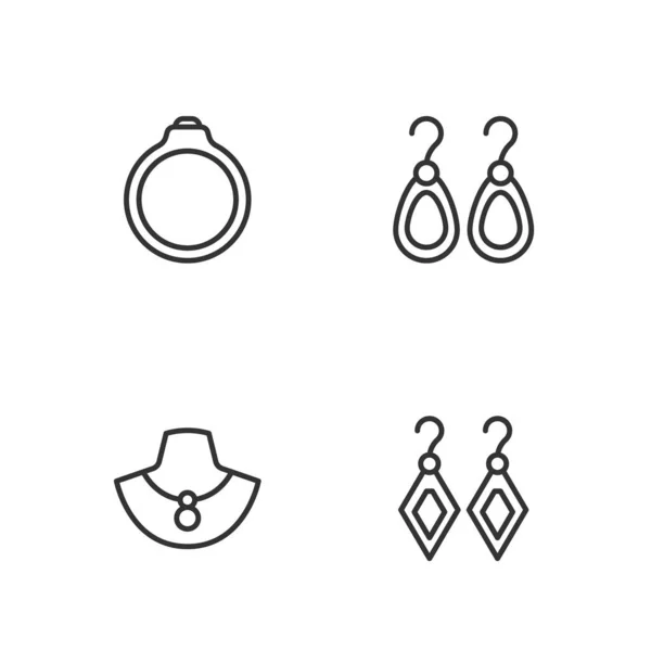 Establecer Línea Pendientes Collar Maniquí Compromiso Diamantes Icono Vector — Archivo Imágenes Vectoriales