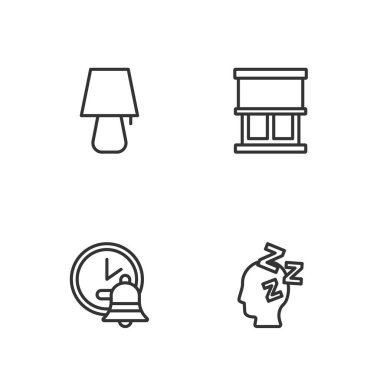 Rüyalar Alarmı Masa Lambası ve Perde simgesi olan Pencereyi ayarla. Vektör.