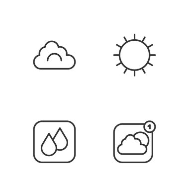Hava tahmini uygulaması Su Damlası Bulutu ve Güneş simgesini ayarla. Vektör.