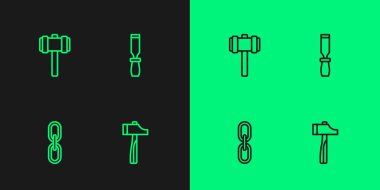 Hammer Zincirli Balyoz ve Rasp metal dosya simgesini ayarla. Vektör.