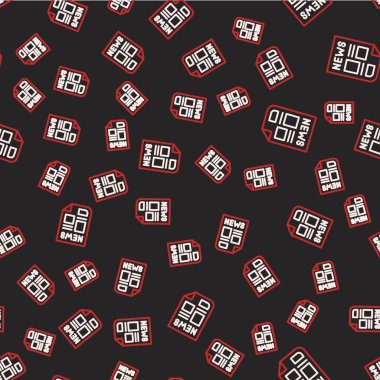 Line News simgesi siyah arkaplanda kusursuz desen izole etti. Gazete tabelası. Kitle iletişim sembolü. Vektör