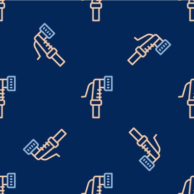 Hat Bahçesi hortumu ikonu mavi arka planda izole edilmiş pürüzsüz desen. Sprey tabanca ikonu. Su ekipmanları. Vektör