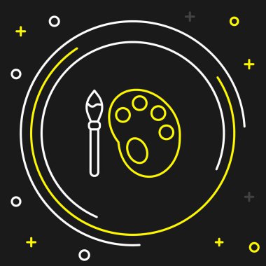 Siyah arkaplanda palet simgesi olan çizgi boyası fırçası. Renkli taslak konsepti. Vektör