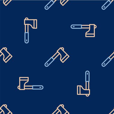 Ahşap çizgili balta simgesi mavi arka planda izole edilmiş. Oduncu baltası. Vektör