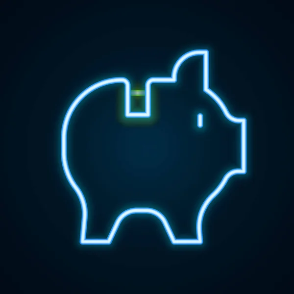 Brillante Línea Neón Piggy Icono Orilla Aislado Sobre Fondo Negro — Vector de stock
