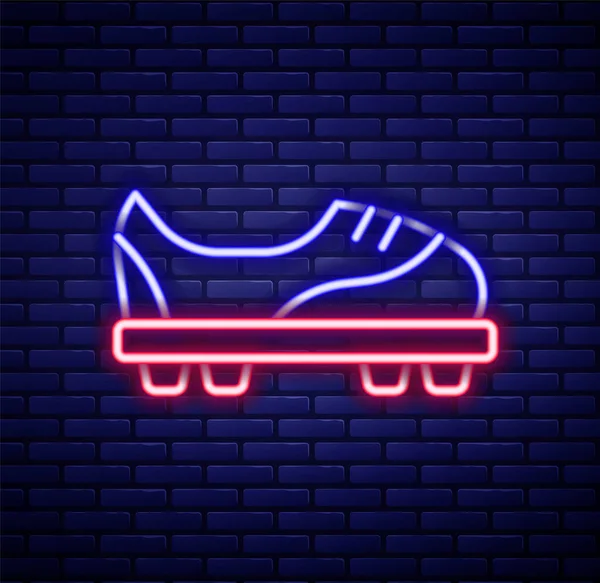 Светящийся Неоновая Линия Футбольная Обувь Значок Изолирован Фоне Кирпичной Стены — стоковый вектор