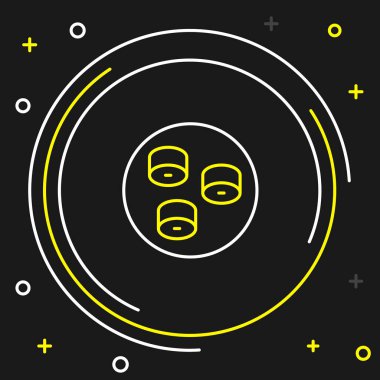 Suşi simgesi siyah arkaplanda izole edildi. Geleneksel Japon yemekleri. Renkli taslak konsepti. Vektör