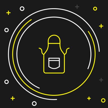 Demirci önlüğü simgesi siyah arkaplanda izole edildi. Koruyucu giysi ve alet işçisi. Renkli taslak konsepti. Vektör