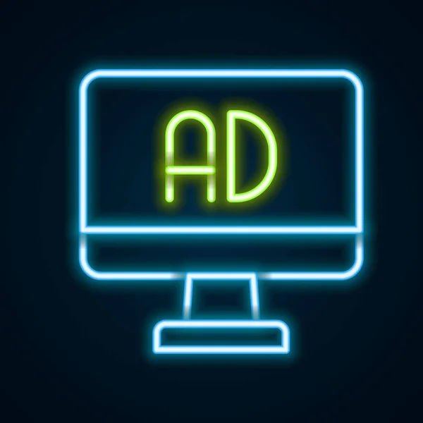 Zářící Neonová Čára Ikona Reklamy Izolovaná Černém Pozadí Koncepce Marketingu — Stockový vektor