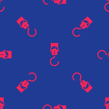 Kırmızı yay ölçekli simge mavi arkaplandaki kusursuz deseni izole etti. Tartı için denge. Ağırlığın belirlenmesi. Vektör