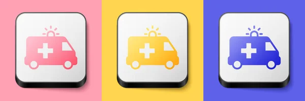 Pembe Sarı Mavi Arka Planda Isometric Ambulans Acil Durum Arabası — Stok Vektör