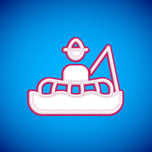 Witte Visser Zit Een Boot Vissen Met Een Staaf Pictogram — Stockvector