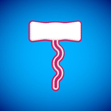 Mavi arka planda beyaz şarap tirbuşon simgesi var. Vektör