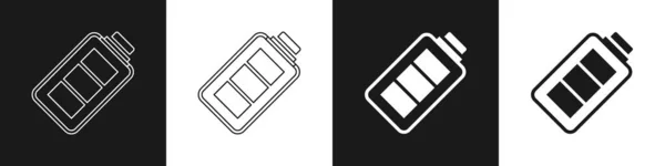 Ställ Batteriladdningsnivå Indikator Ikon Isolerad Svart Och Vit Bakgrund Vektor — Stock vektor