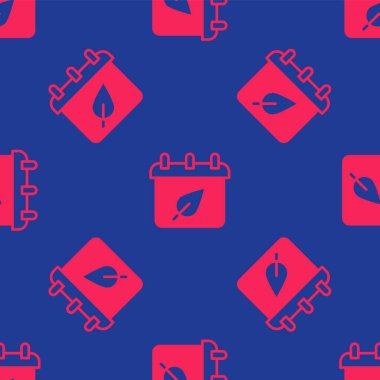 Sonbahar yapraklı kırmızı takvim mavi arkaplanda izole edilmiş pürüzsüz desen. Vektör.