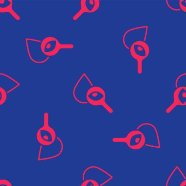 Kırmızı damla ve büyüteç simgesi mavi arka planda izole edilmiş pürüzsüz desen. Vektör.