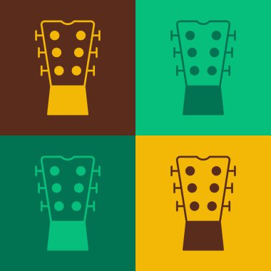 Pop Art Guitar 'ın boynu renkli arka planda izole edilmiş. Akustik gitar. Telli müzik aleti. Vektör.