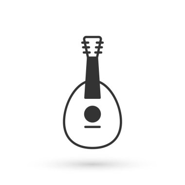 Gri geleneksel müzik aleti mandolin ikonu beyaz arka planda izole edildi. Vektör.