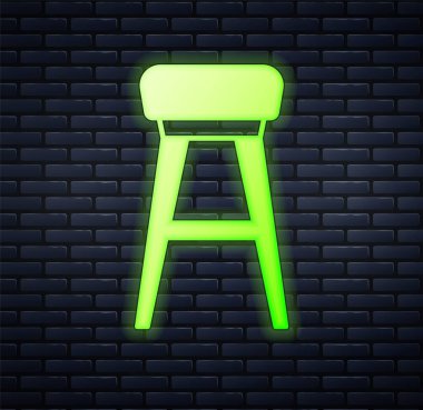 Parlayan neon sandalye ikonu tuğla duvar arkasında izole edilmiş. Vektör.