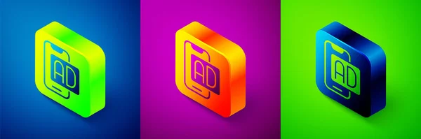 Isometric Advertising Icon Isolated Blue Purple Green Background Concept Marketing — Vector de stock