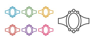 Beyaz arkaplanda Diamond nişan yüzüğü simgesi belirlendi. Simgeleri renklendirin. Vektör